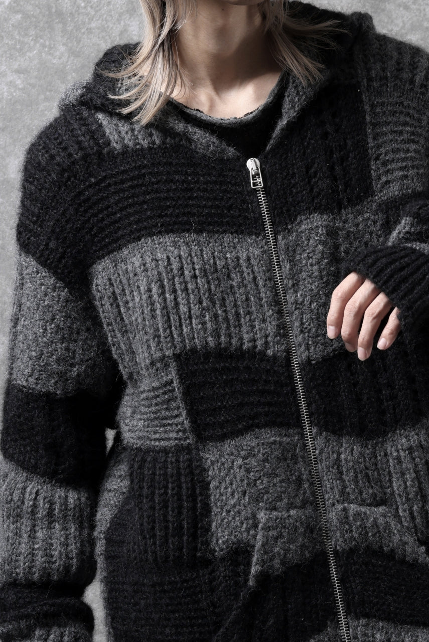 daub PATCHWORK JACQUARD KNIT HOODED JACKET / ALPACA WOOL (D. GREY×BLACK) - Image 43