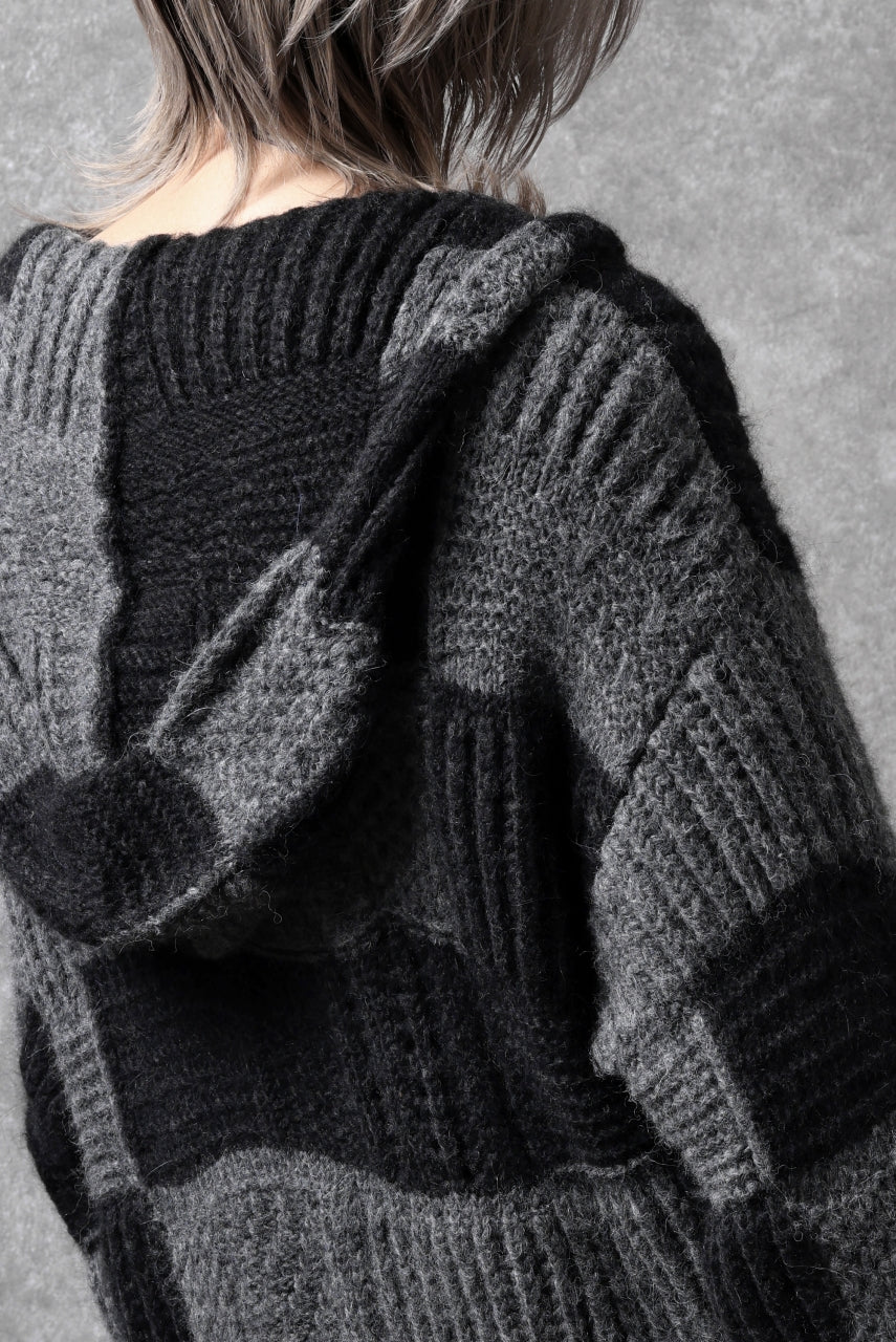 daub PATCHWORK JACQUARD KNIT HOODED JACKET / ALPACA WOOL (D. GREY×BLACK) - Image 44