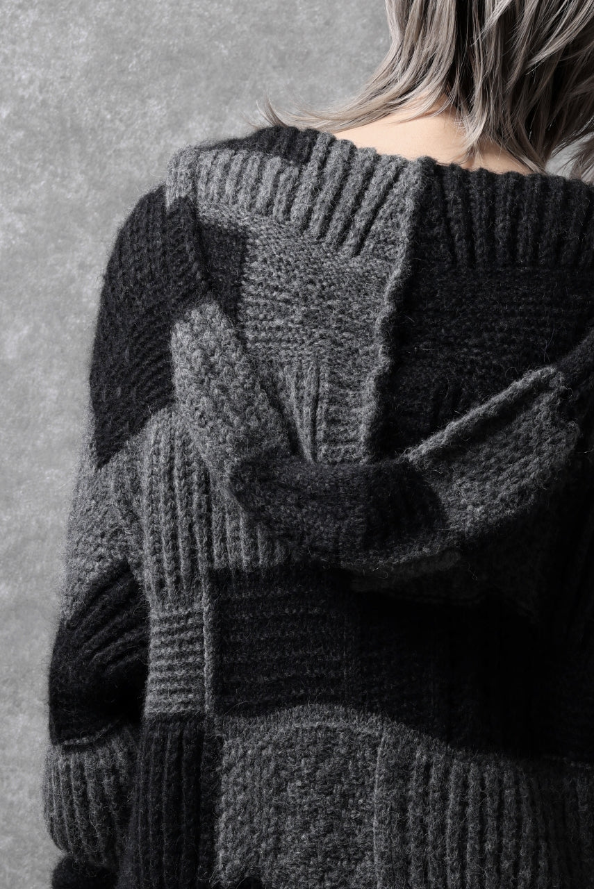 daub PATCHWORK JACQUARD KNIT HOODED JACKET / ALPACA WOOL (D. GREY×BLACK) - Image 45
