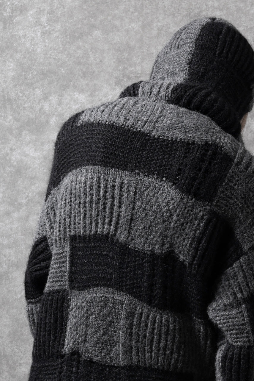 daub PATCHWORK JACQUARD KNIT HOODED JACKET / ALPACA WOOL (D. GREY×BLACK) - Image 46