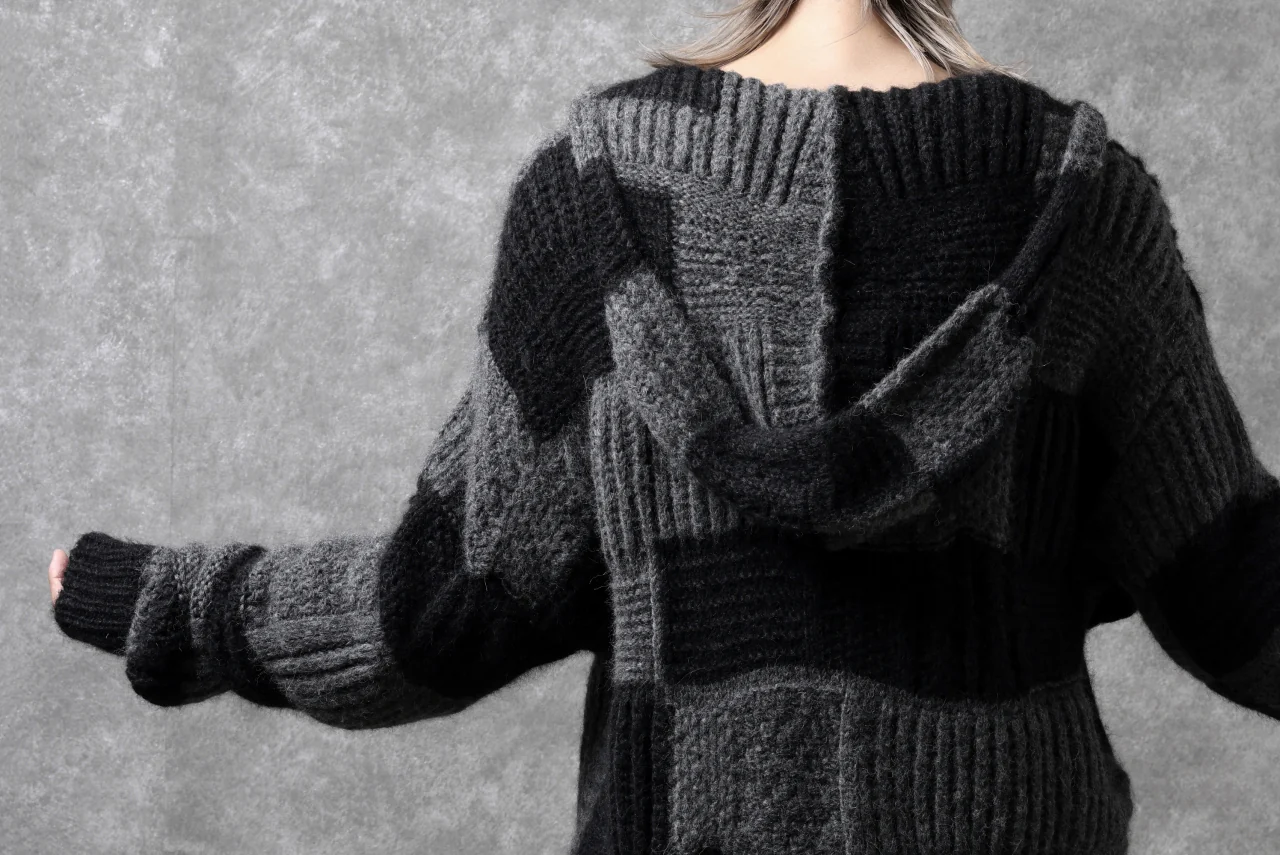 daub PATCHWORK JACQUARD KNIT HOODED JACKET / ALPACA WOOL (D. GREY×BLACK) - Image 48