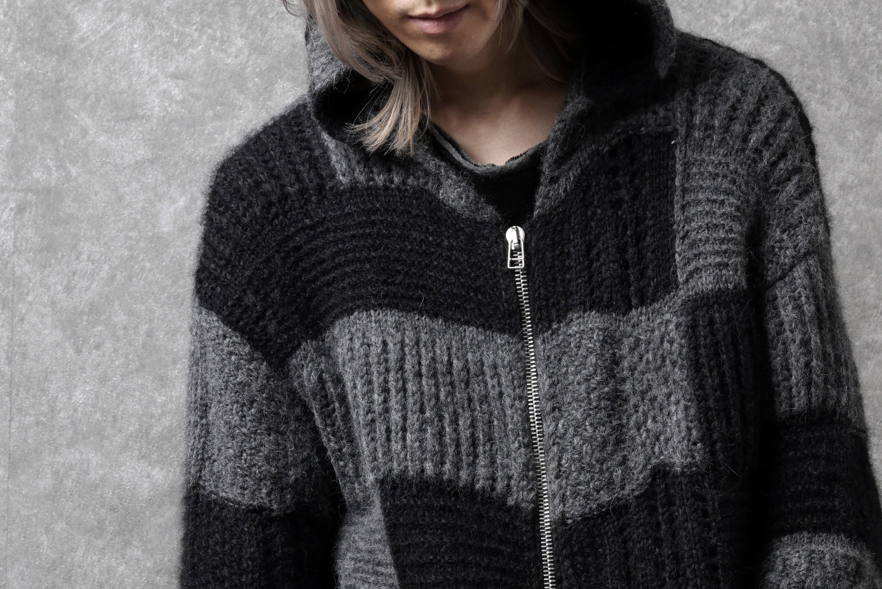 daub PATCHWORK JACQUARD KNIT HOODED JACKET / ALPACA WOOL (D. GREY×BLACK) - Image 49