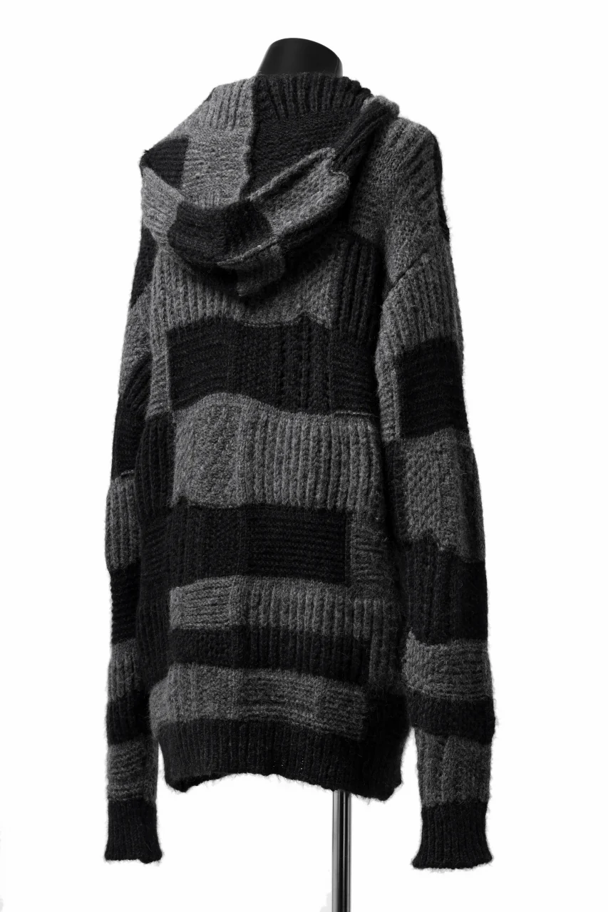 daub PATCHWORK JACQUARD KNIT HOODED JACKET / ALPACA WOOL (D. GREY×BLACK) - Image 5