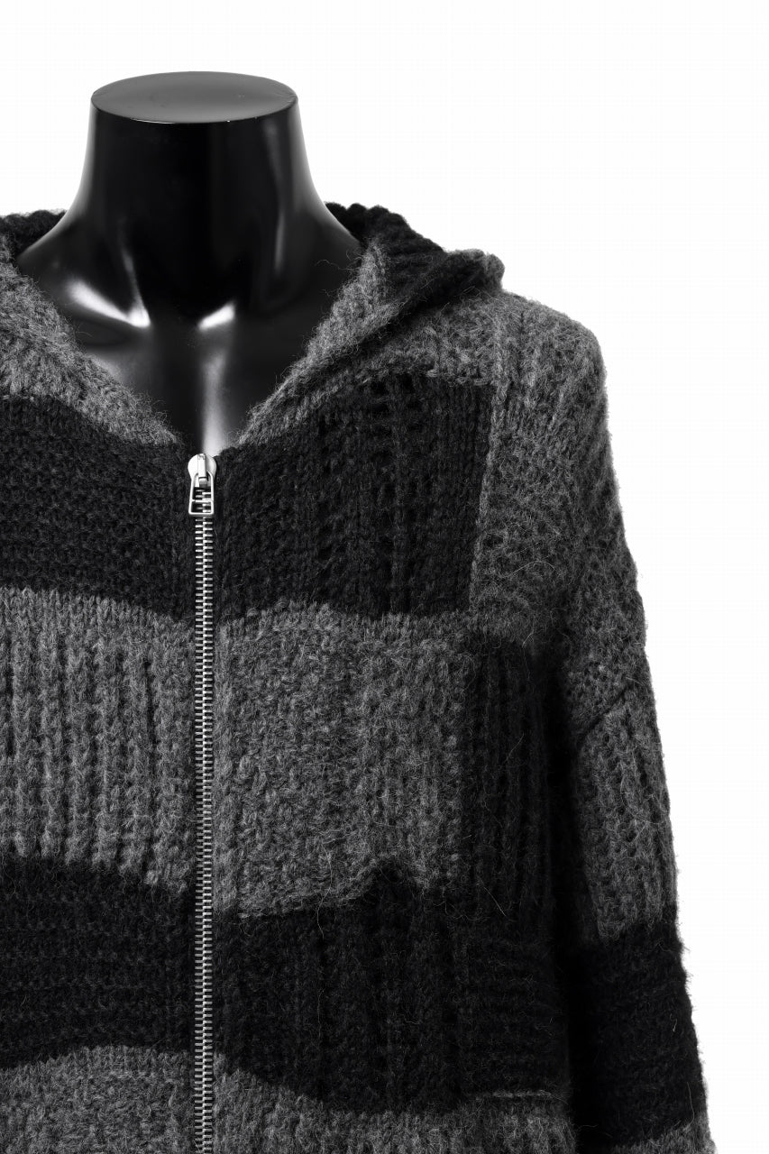 daub PATCHWORK JACQUARD KNIT HOODED JACKET / ALPACA WOOL (D. GREY×BLACK) - Image 6