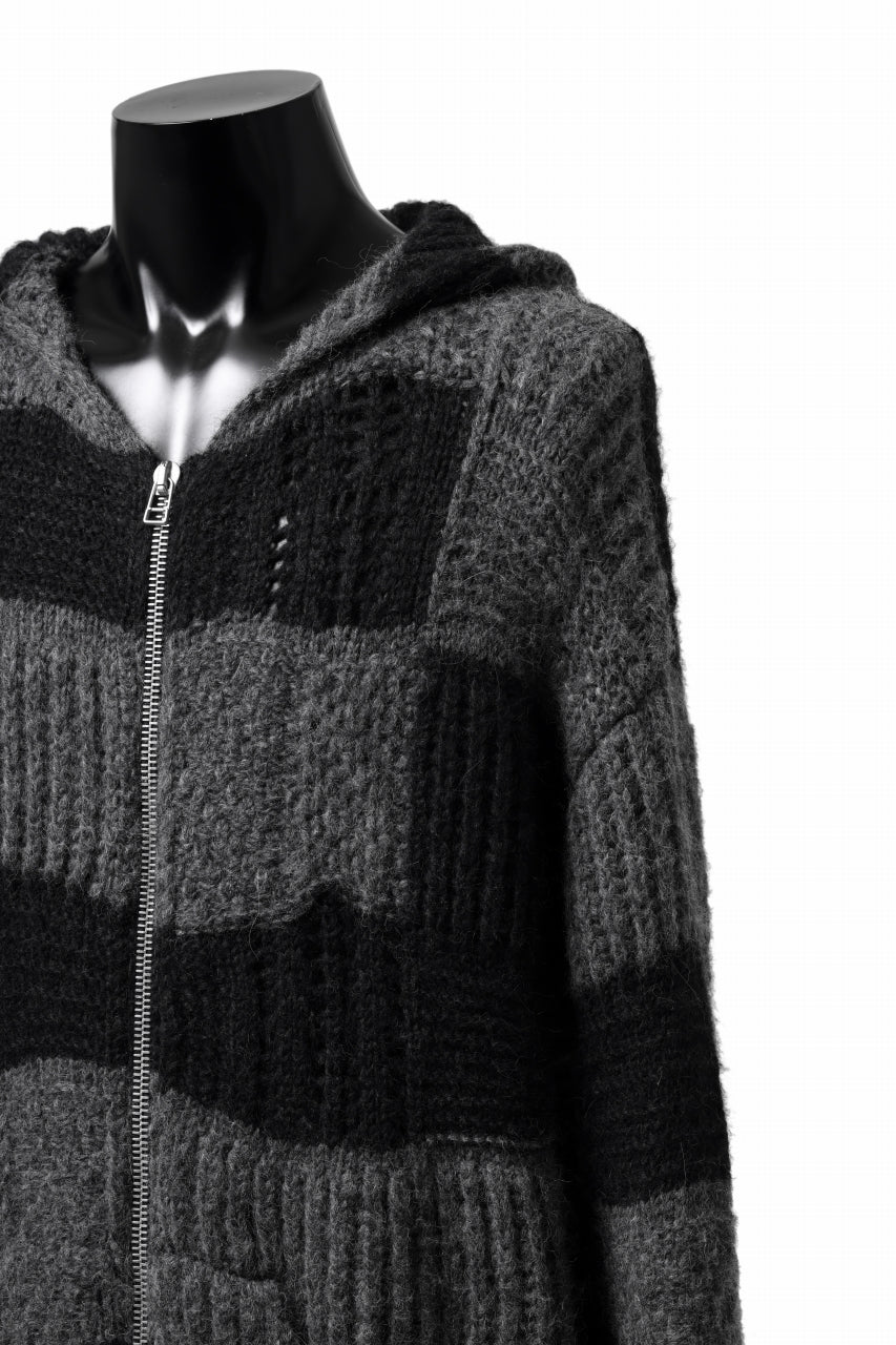daub PATCHWORK JACQUARD KNIT HOODED JACKET / ALPACA WOOL (D. GREY×BLACK) - Image 7