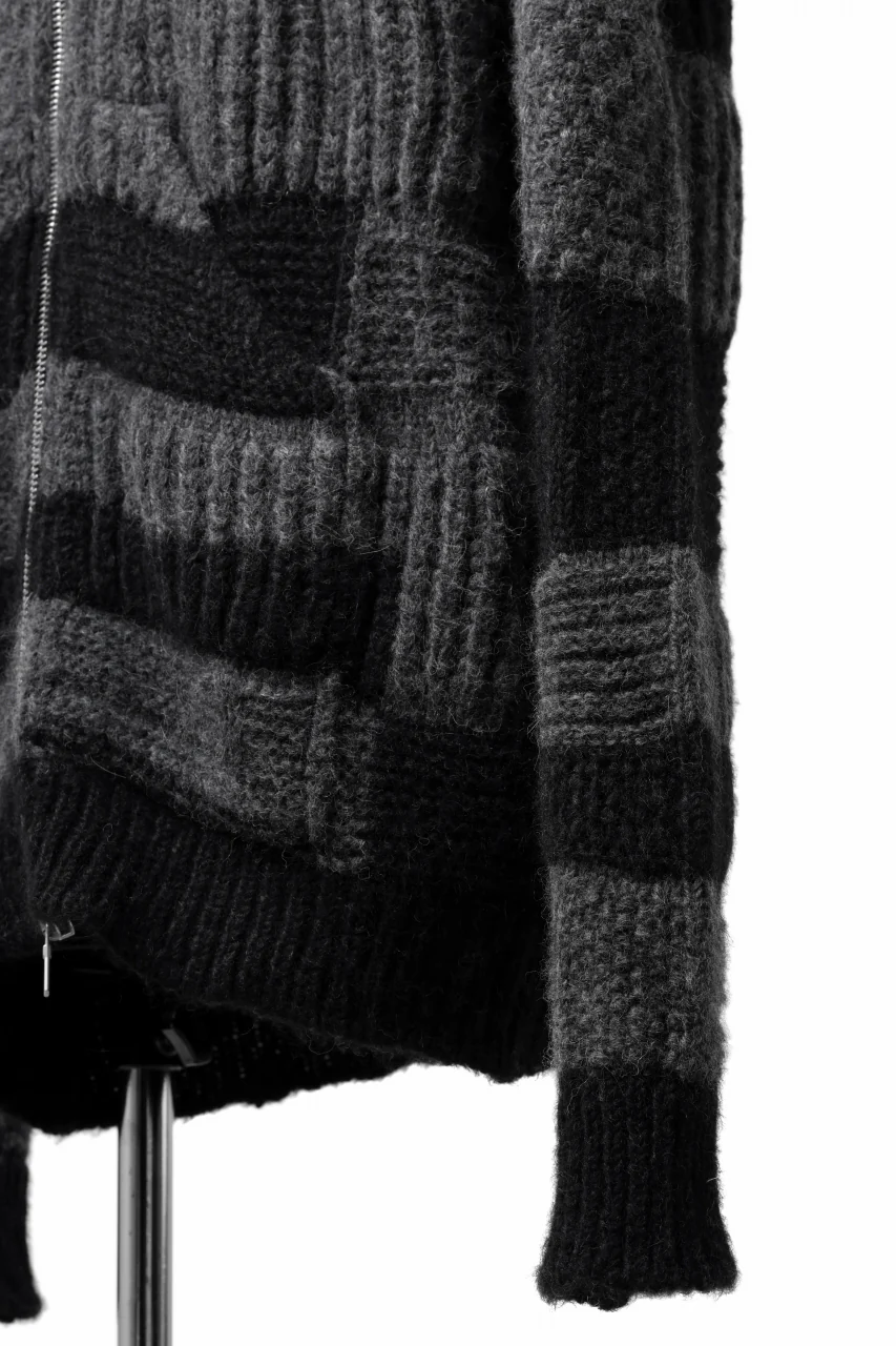 daub PATCHWORK JACQUARD KNIT HOODED JACKET / ALPACA WOOL (D. GREY×BLACK) - Image 8