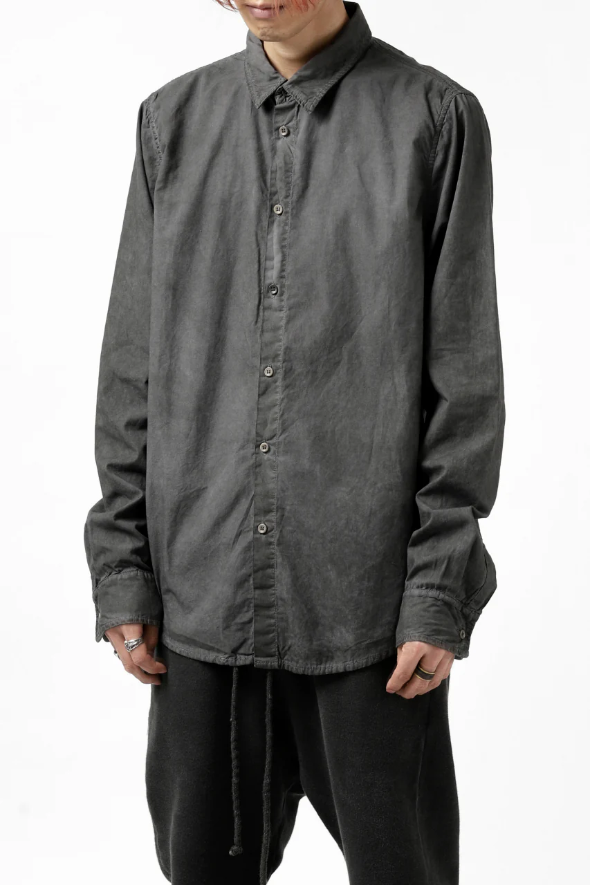 daub PLAIN COLLAR SHIRT / COLD DYED ORGANIC COTTON (DARK GREY) - Image 20
