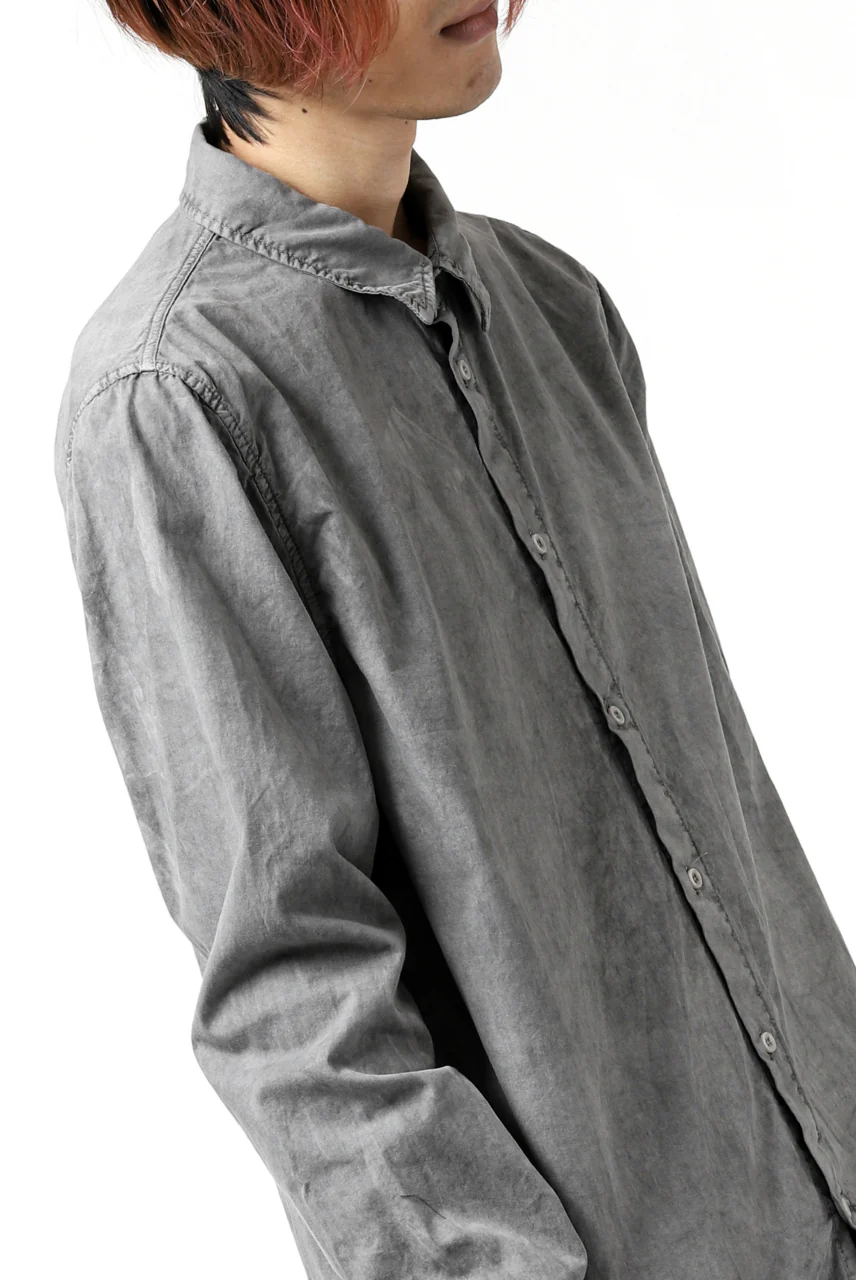 daub PLAIN COLLAR SHIRT / COLD DYED ORGANIC COTTON (GREY) - Image 37