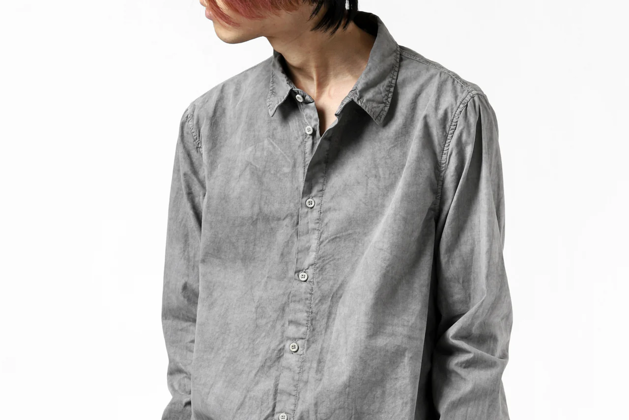 daub PLAIN COLLAR SHIRT / COLD DYED ORGANIC COTTON (GREY) - Image 44