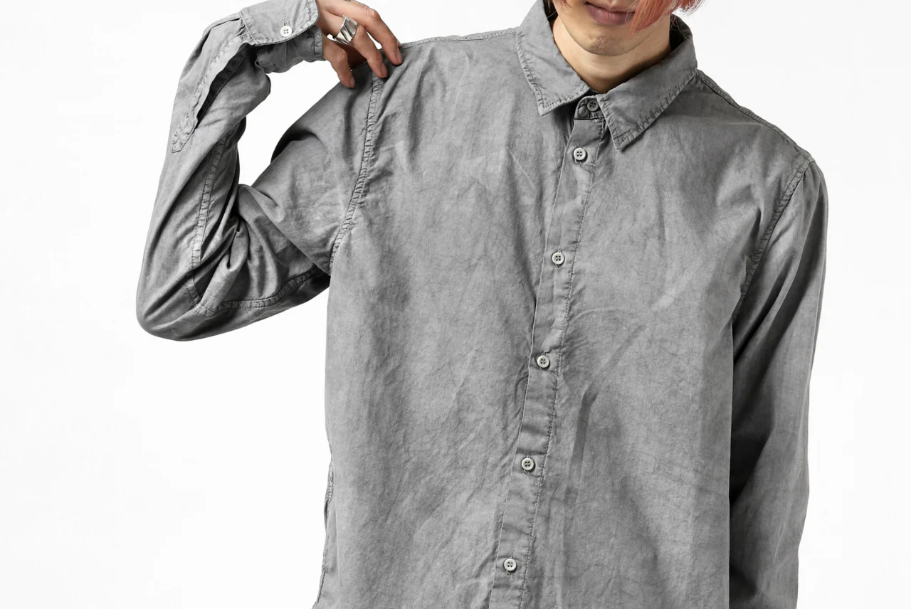 daub PLAIN COLLAR SHIRT / COLD DYED ORGANIC COTTON (GREY) - Image 46