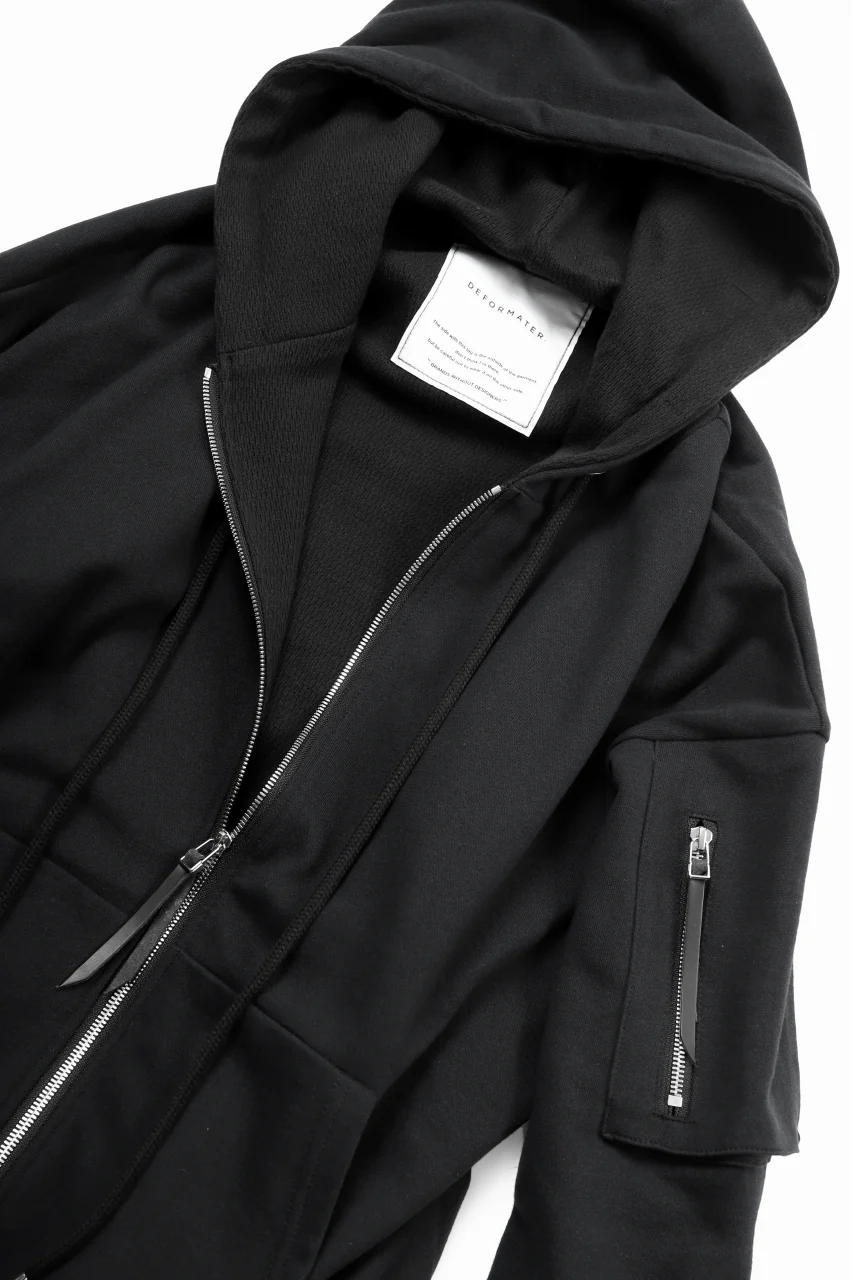 DEFORMATER.® BOMBER-HOODIE JACKET / SWEAT+WAFFLE JERSEY (BLACK) - Image 13