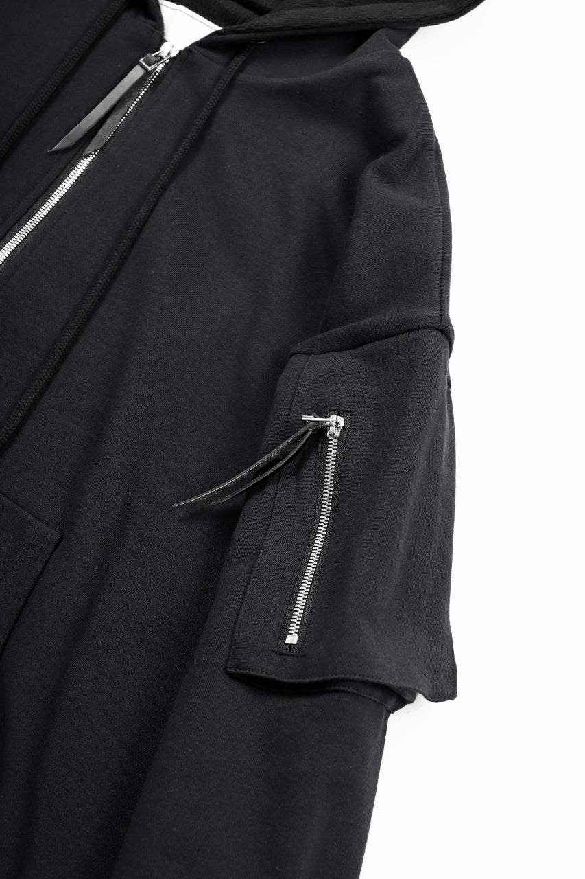 DEFORMATER.® BOMBER-HOODIE JACKET / SWEAT+WAFFLE JERSEY (BLACK) - Image 15