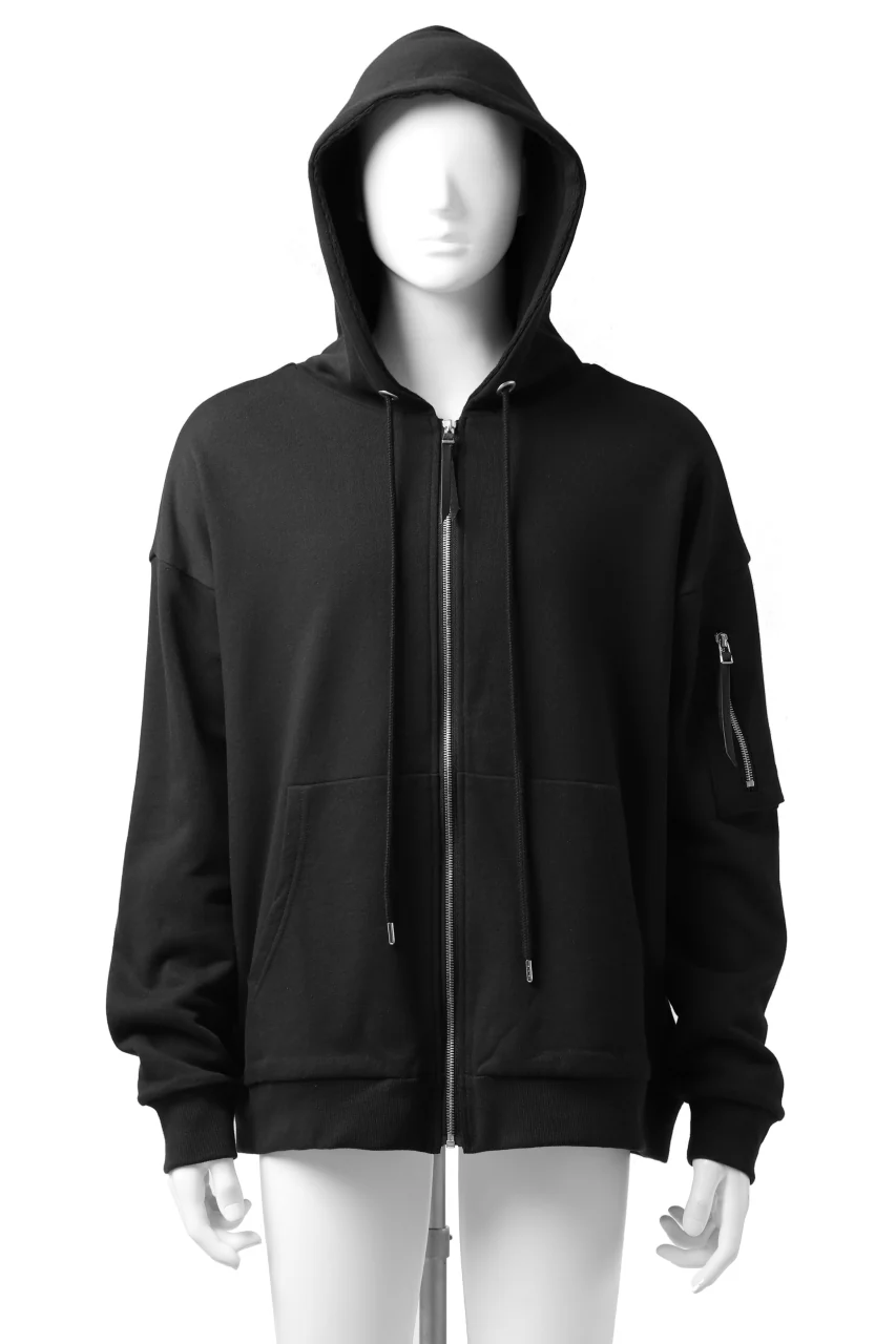 DEFORMATER.® BOMBER-HOODIE JACKET / SWEAT+WAFFLE JERSEY (BLACK) - Image 21