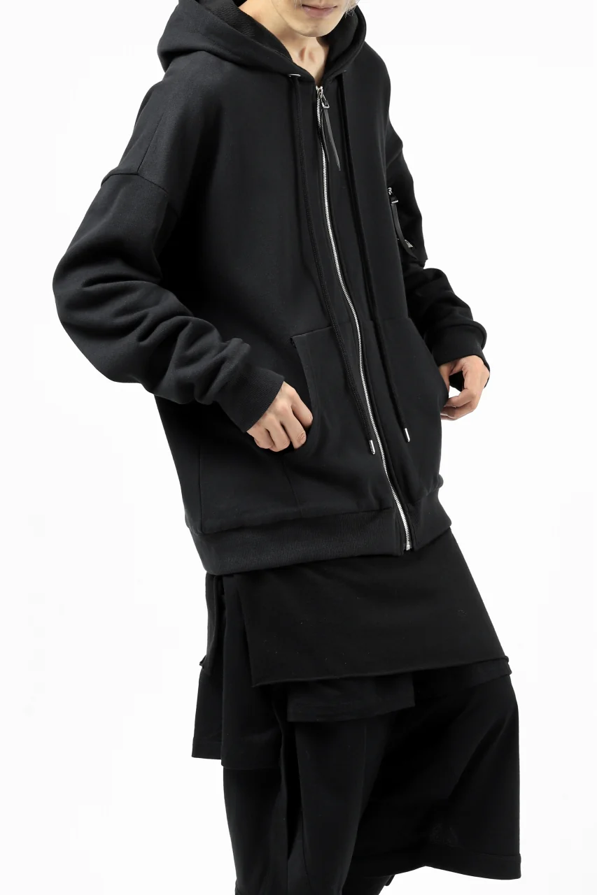 DEFORMATER.® BOMBER-HOODIE JACKET / SWEAT+WAFFLE JERSEY (BLACK) - Image 3