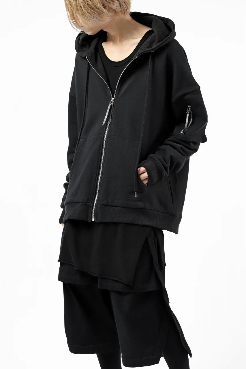 DEFORMATER.® BOMBER-HOODIE JACKET / SWEAT+WAFFLE JERSEY (BLACK) - Image 4