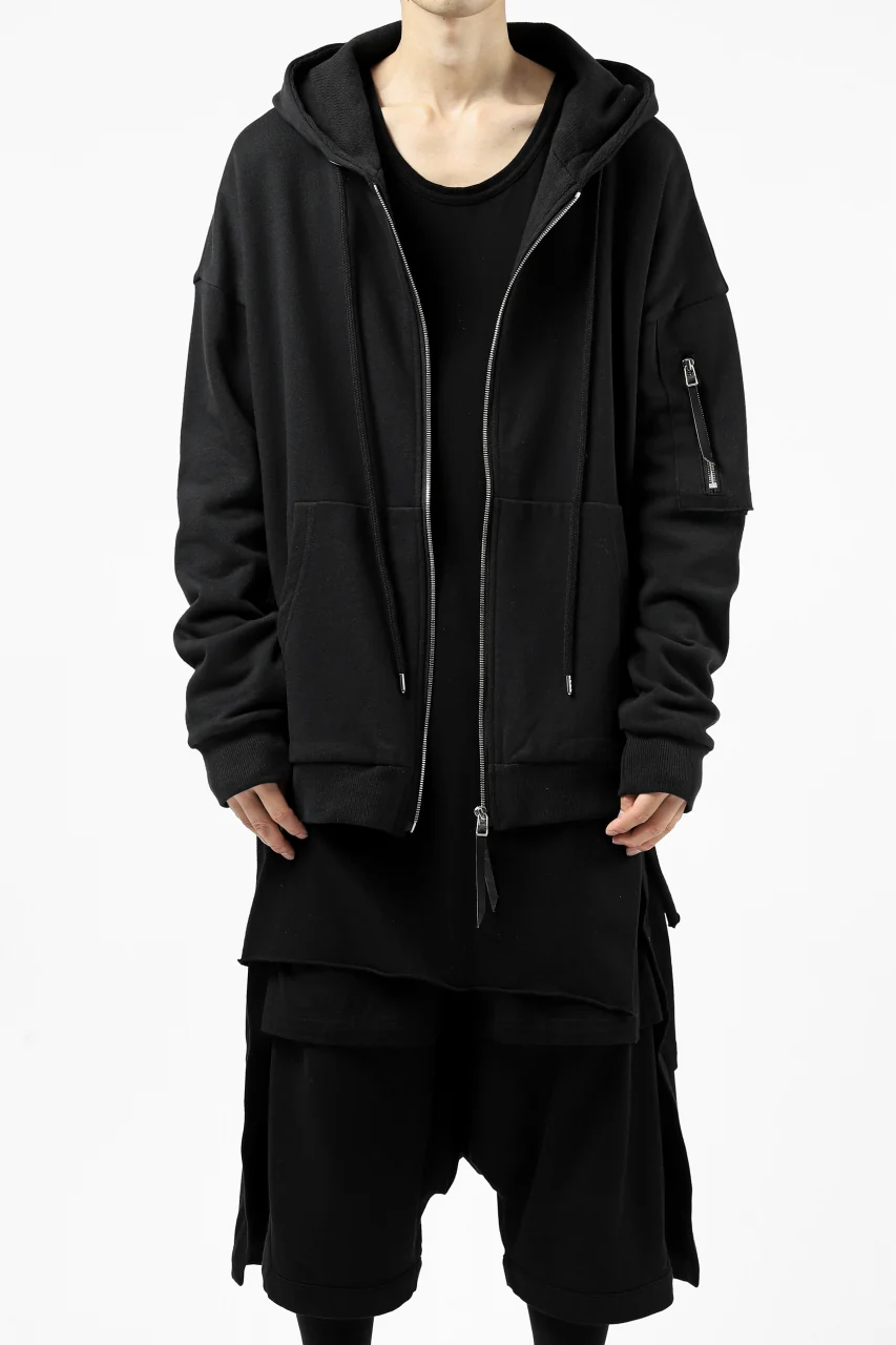 DEFORMATER.® BOMBER-HOODIE JACKET / SWEAT+WAFFLE JERSEY (BLACK) - Image 46
