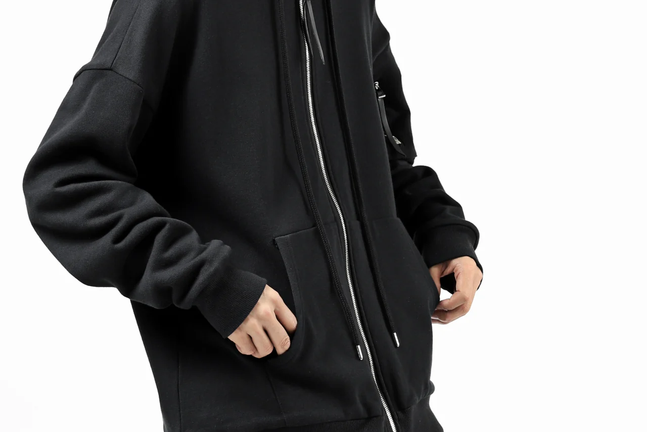 DEFORMATER.® BOMBER-HOODIE JACKET / SWEAT+WAFFLE JERSEY (BLACK) - Image 69
