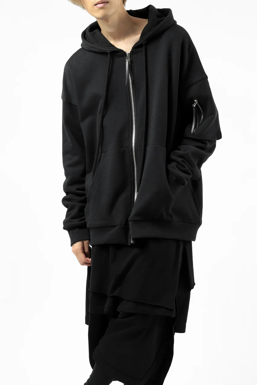 DEFORMATER.® BOMBER-HOODIE JACKET / SWEAT+WAFFLE JERSEY (BLACK) - Image 7