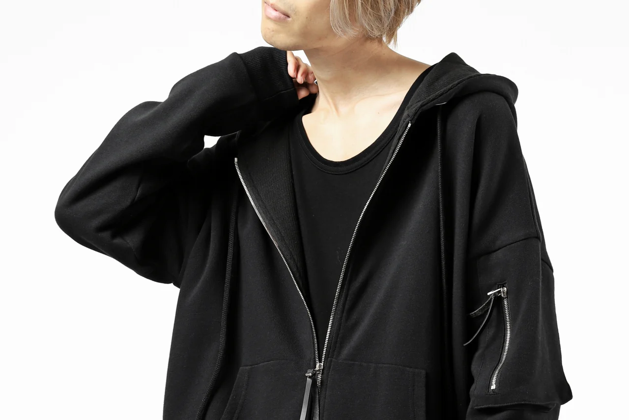 DEFORMATER.® BOMBER-HOODIE JACKET / SWEAT+WAFFLE JERSEY (BLACK) - Image 73