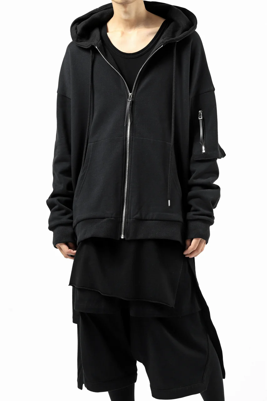 DEFORMATER.® BOMBER-HOODIE JACKET / SWEAT+WAFFLE JERSEY (BLACK) - Image 9