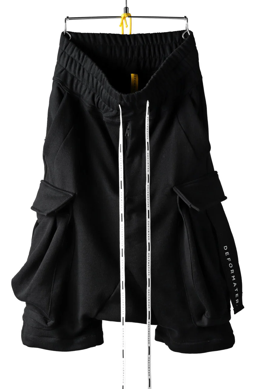 DEFORMATER.® HANGING DROP CROTCH CARGO SHORTS / COTTON SWEAT (BLACK) - Image 10