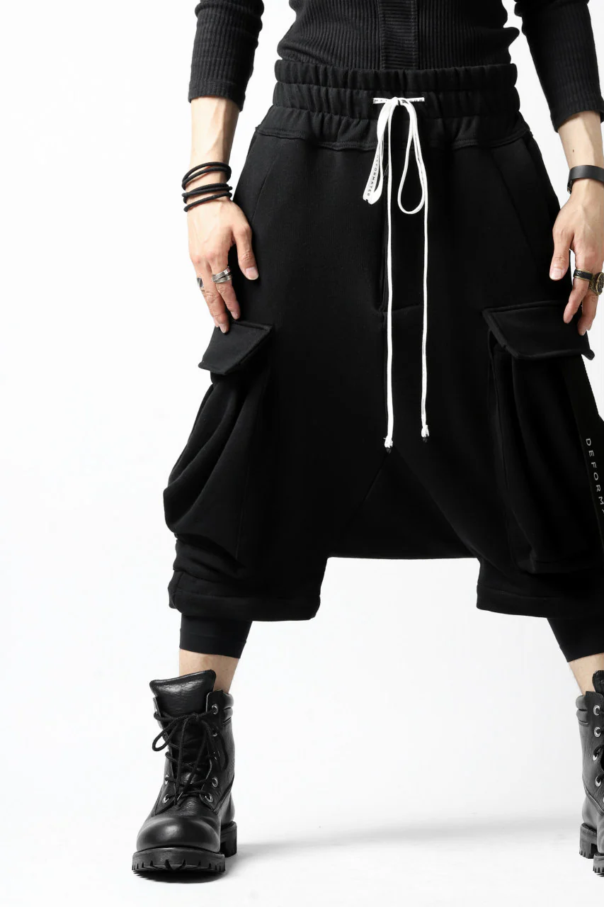 DEFORMATER.® HANGING DROP CROTCH CARGO SHORTS / COTTON SWEAT (BLACK) - Image 7