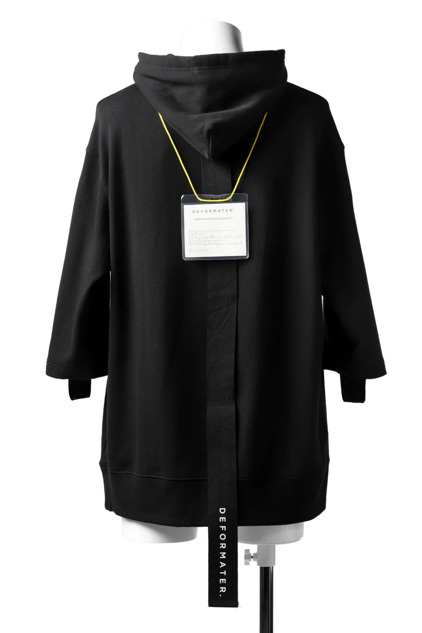 DEFORMATER.® LOGO TAPE HOODIE / LIGHT OZ COTTON (BLACK x BLACK) - Image 3