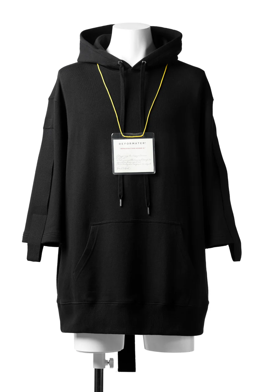 DEFORMATER.® LOGO TAPE HOODIE / LIGHT OZ COTTON (BLACK x BLACK) - Image 7