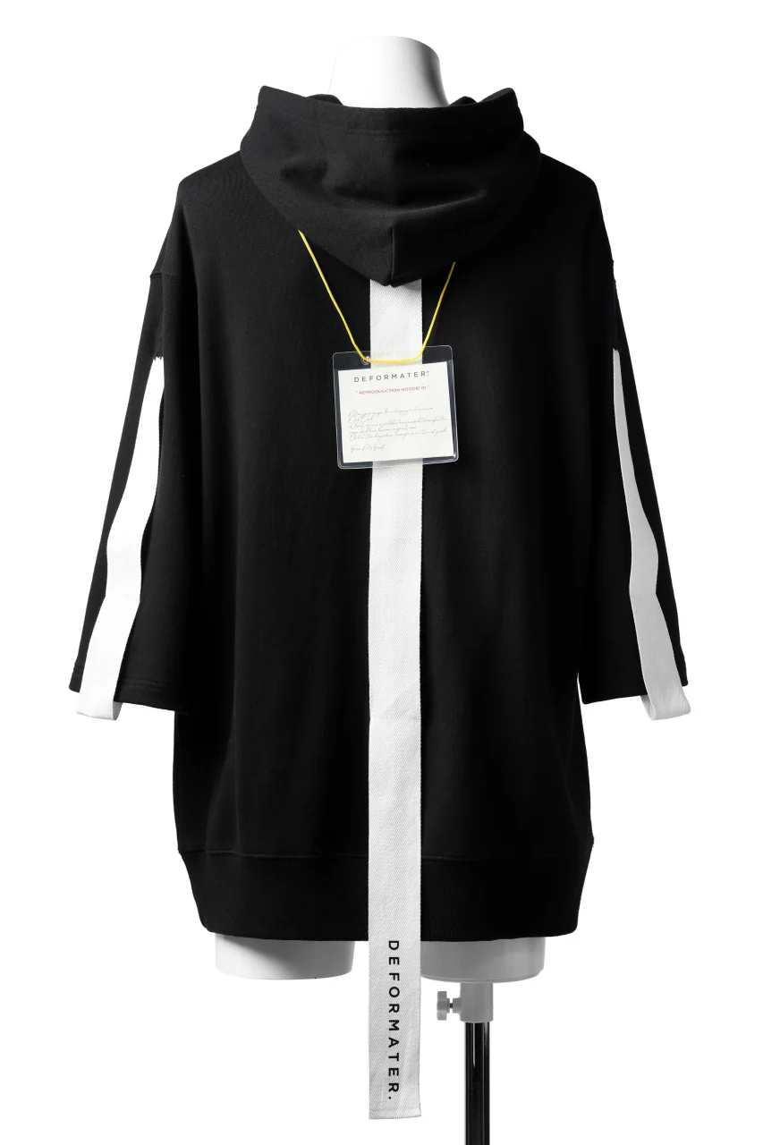 DEFORMATER.® LOGO TAPE HOODIE / LIGHT OZ COTTON (BLACK x WHITE) - Image 3