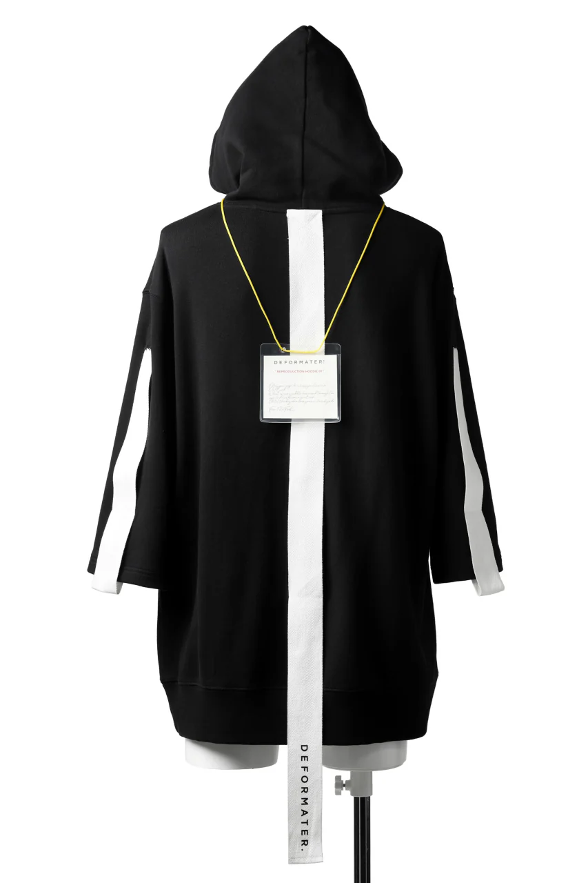 DEFORMATER.® LOGO TAPE HOODIE / LIGHT OZ COTTON (BLACK x WHITE) - Image 5