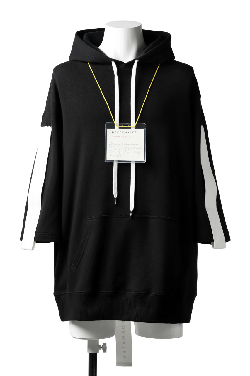 DEFORMATER.® LOGO TAPE HOODIE / LIGHT OZ COTTON (BLACK x WHITE) - Image 7
