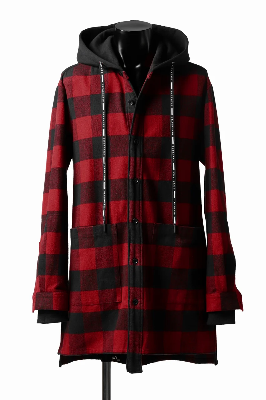 DEFORMATER.® HOODED SHIRT JACKET / HEAVY FLANNEL PLAID (RED×BLACK)