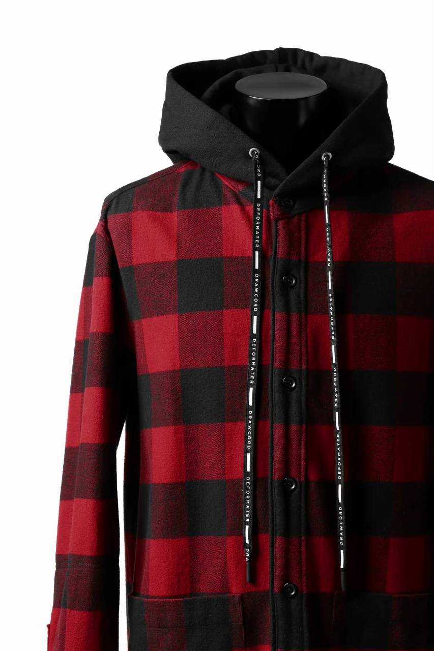 DEFORMATER.® HOODED SHIRT JACKET / HEAVY FLANNEL PLAID (RED×BLACK) - Image 15