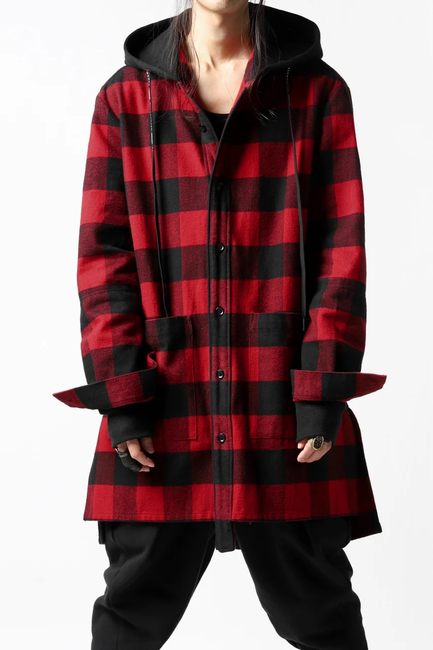 DEFORMATER.® HOODED SHIRT JACKET / HEAVY FLANNEL PLAID (RED×BLACK) - Image 2