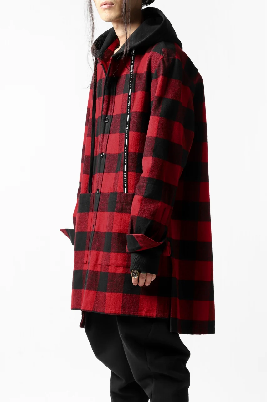 DEFORMATER.® HOODED SHIRT JACKET / HEAVY FLANNEL PLAID (RED×BLACK) - Image 33