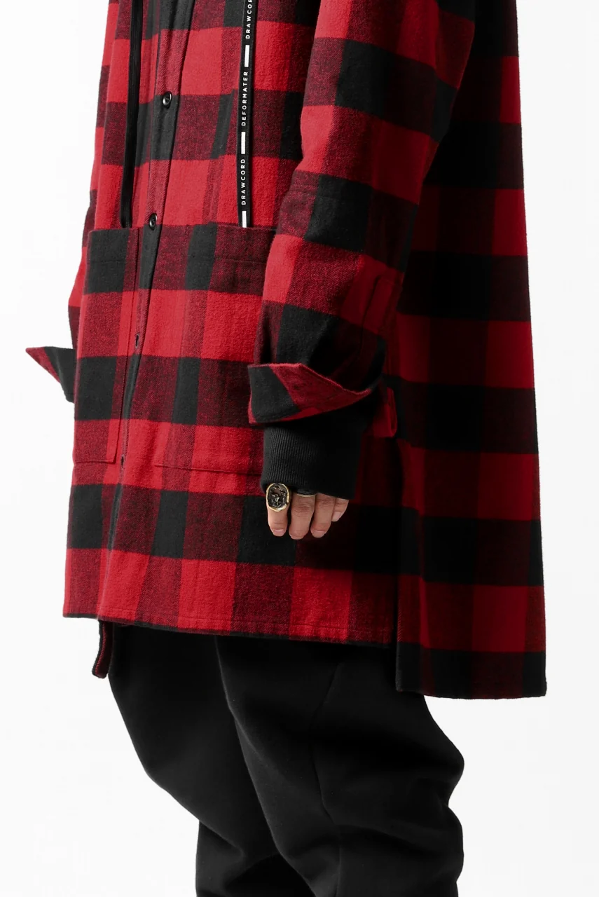 DEFORMATER.® HOODED SHIRT JACKET / HEAVY FLANNEL PLAID (RED×BLACK) - Image 35