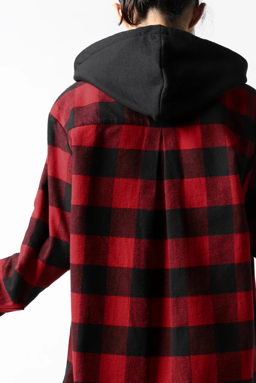 DEFORMATER.® HOODED SHIRT JACKET / HEAVY FLANNEL PLAID (RED×BLACK) - Image 36