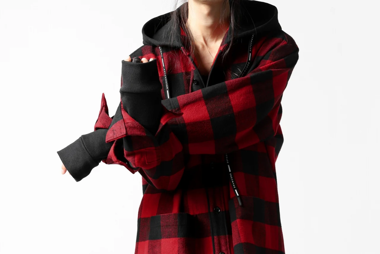DEFORMATER.® HOODED SHIRT JACKET / HEAVY FLANNEL PLAID (RED×BLACK) - Image 37