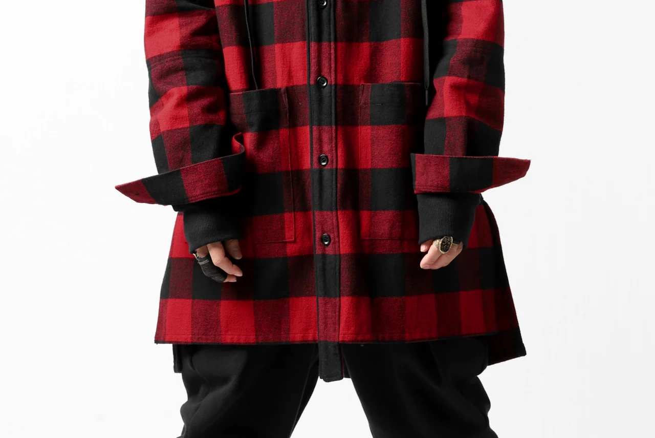 DEFORMATER.® HOODED SHIRT JACKET / HEAVY FLANNEL PLAID (RED×BLACK) - Image 38