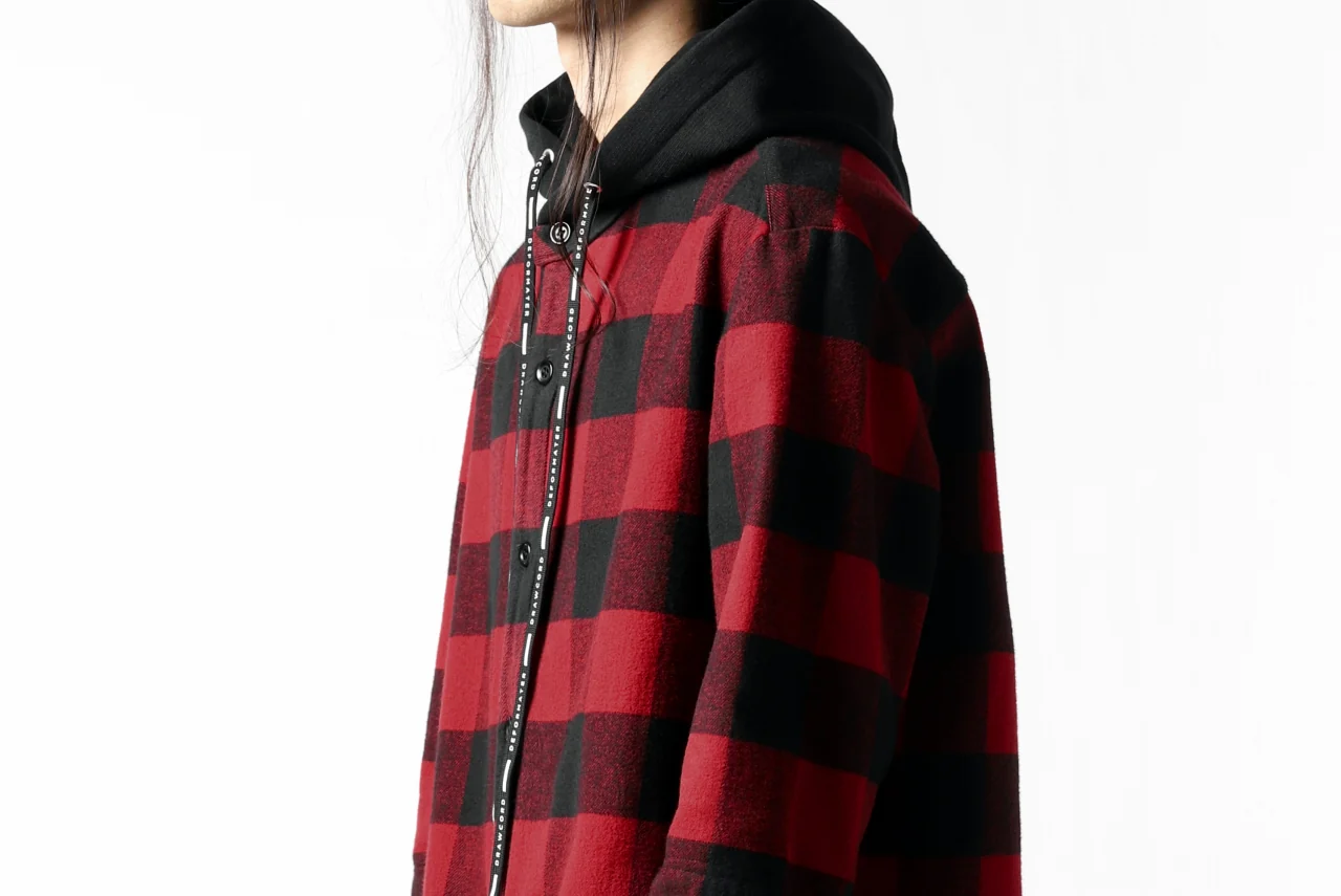 DEFORMATER.® HOODED SHIRT JACKET / HEAVY FLANNEL PLAID (RED×BLACK) - Image 39