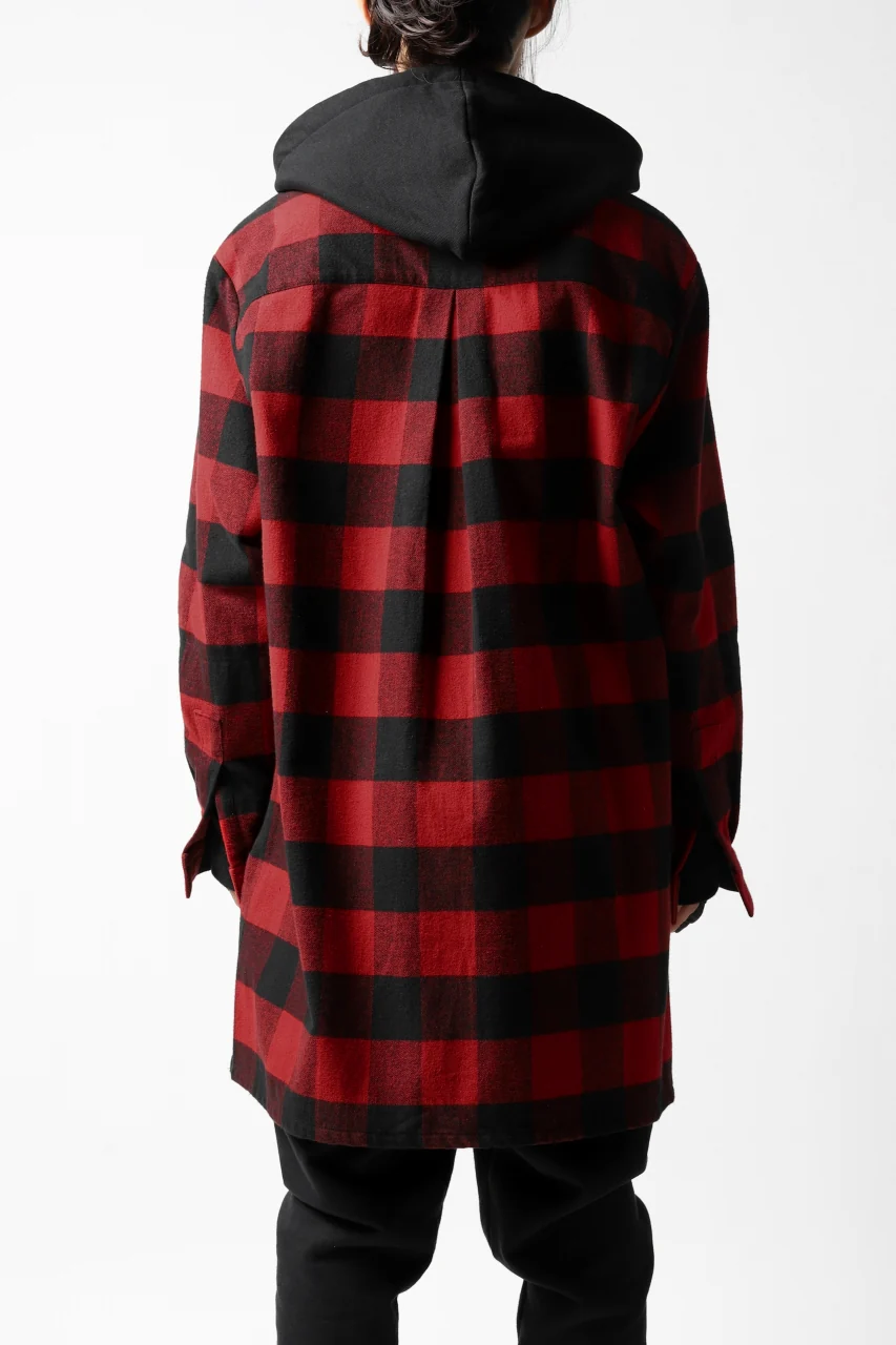 DEFORMATER.® HOODED SHIRT JACKET / HEAVY FLANNEL PLAID (RED×BLACK) - Image 6