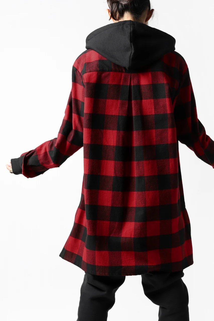 DEFORMATER.® HOODED SHIRT JACKET / HEAVY FLANNEL PLAID (RED×BLACK) - Image 7