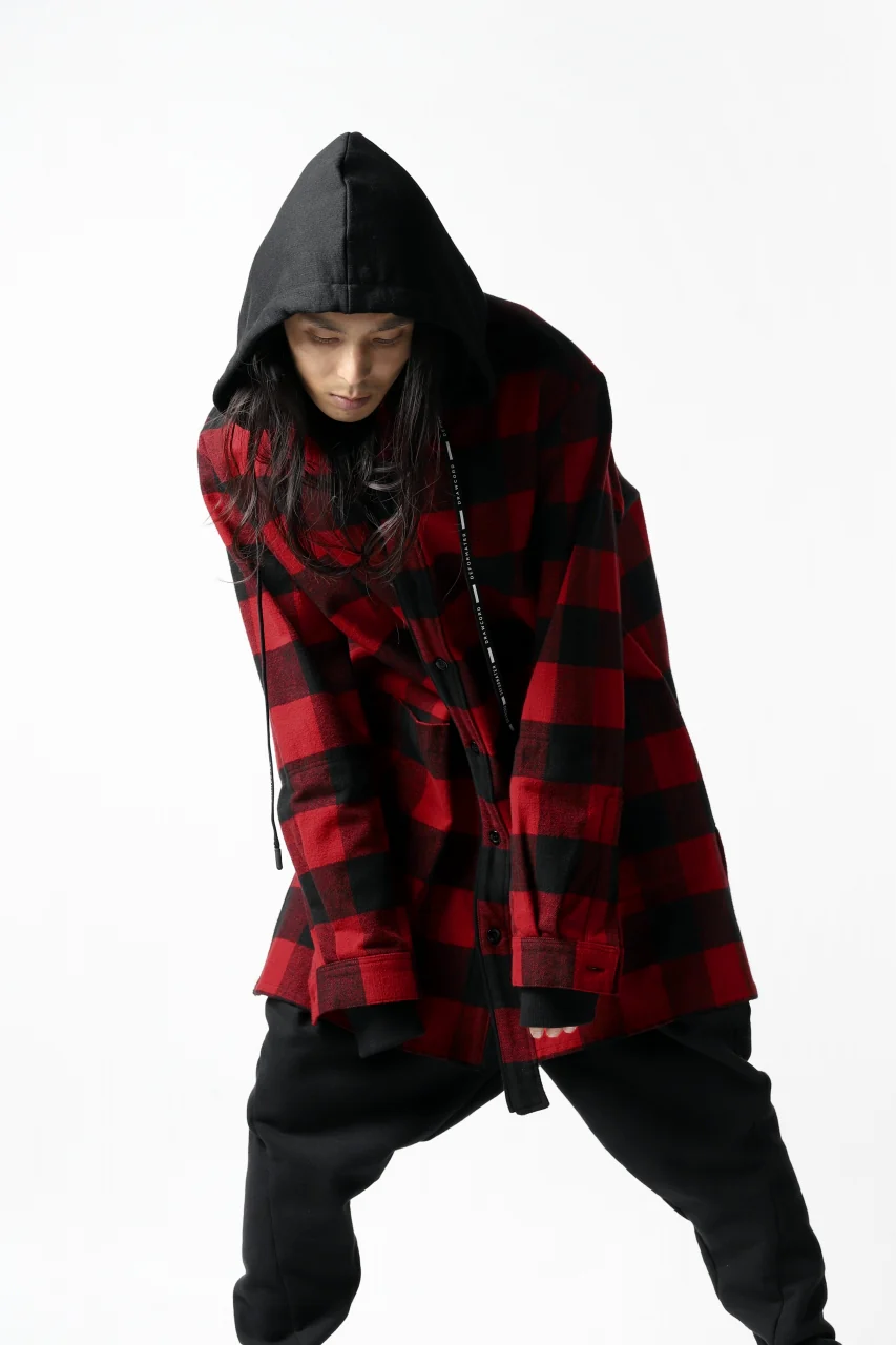 DEFORMATER.® HOODED SHIRT JACKET / HEAVY FLANNEL PLAID (RED×BLACK) - Image 8