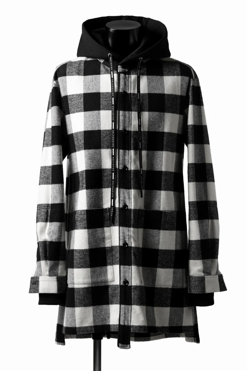 DEFORMATER.® HOODED SHIRT JACKET / HEAVY FLANNEL PLAID (WHITE×BLACK) - Image 11
