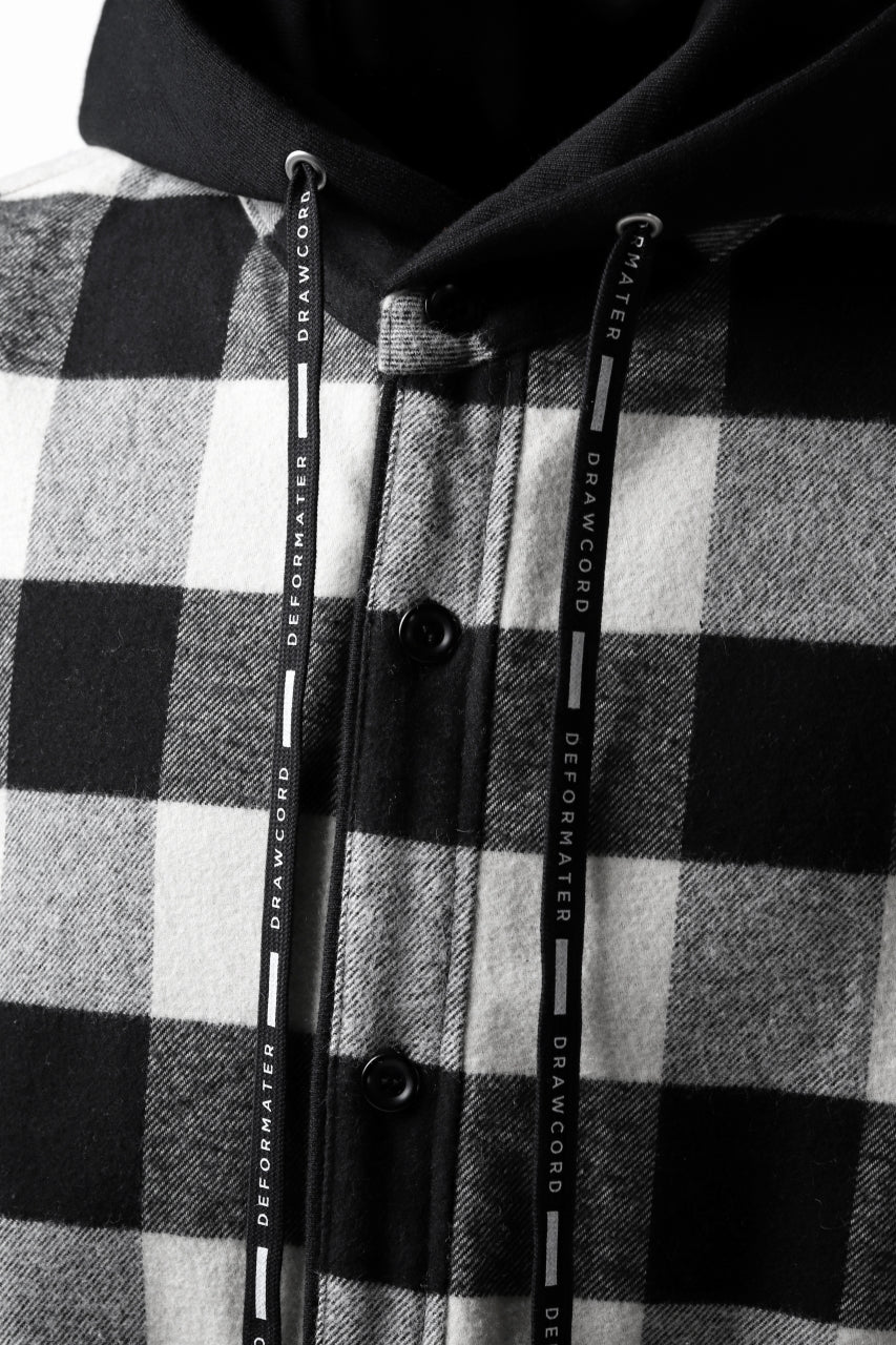 DEFORMATER.® HOODED SHIRT JACKET / HEAVY FLANNEL PLAID (WHITE×BLACK) - Image 13