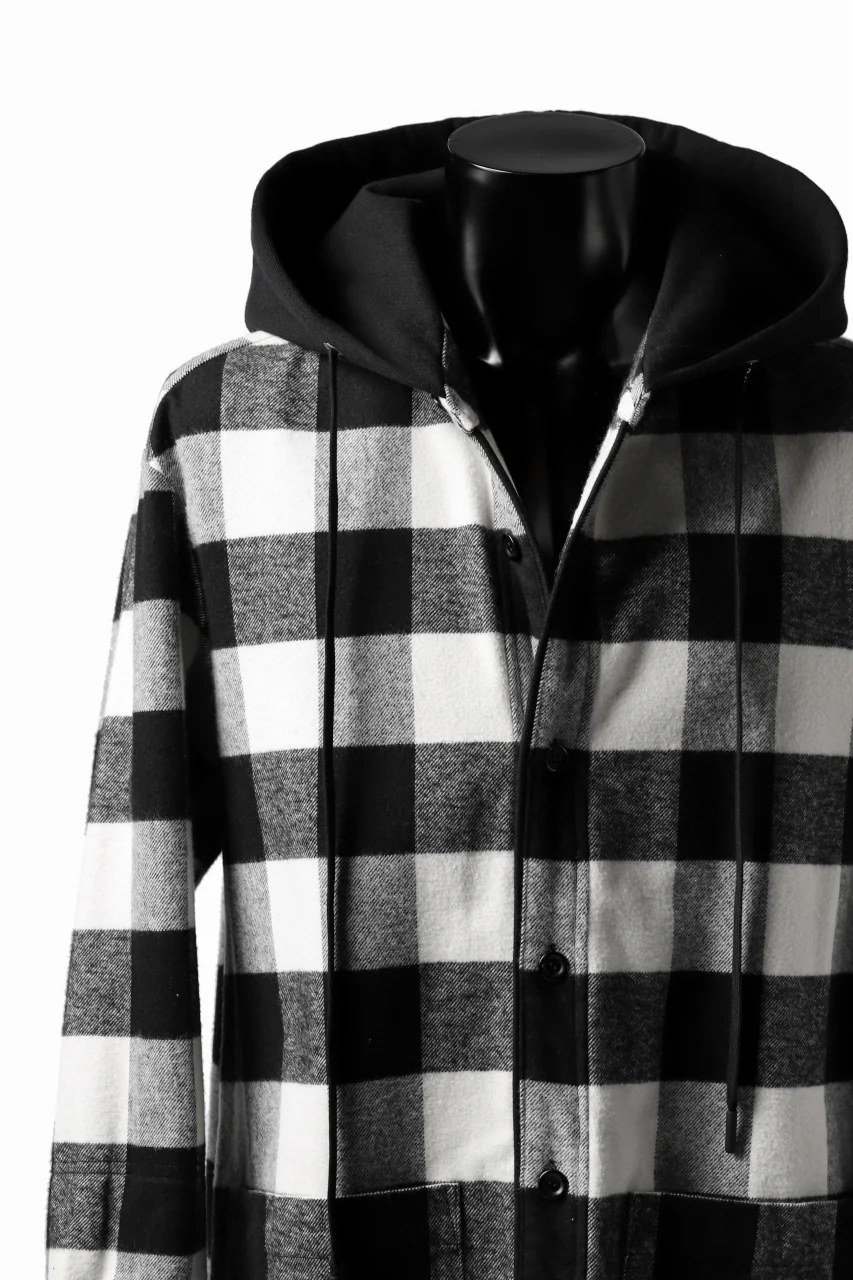 DEFORMATER.® HOODED SHIRT JACKET / HEAVY FLANNEL PLAID (WHITE×BLACK) - Image 16