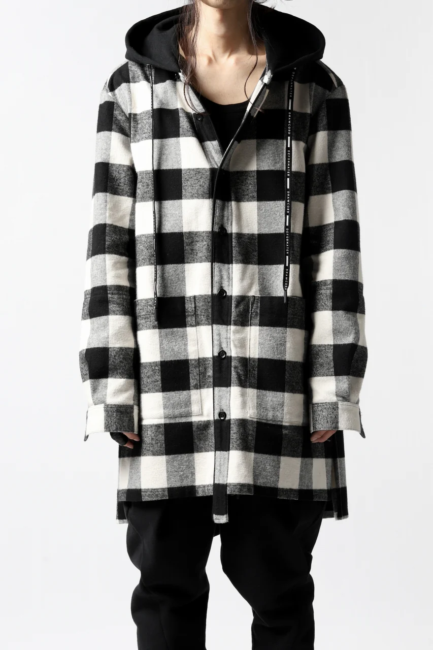 DEFORMATER.® HOODED SHIRT JACKET / HEAVY FLANNEL PLAID (WHITE×BLACK) - Image 2