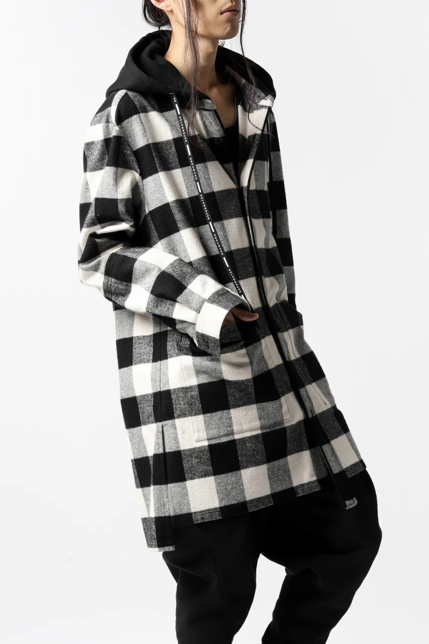 DEFORMATER.® HOODED SHIRT JACKET / HEAVY FLANNEL PLAID (WHITE×BLACK) - Image 3
