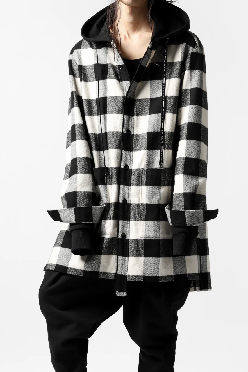 DEFORMATER.® HOODED SHIRT JACKET / HEAVY FLANNEL PLAID (WHITE×BLACK) - Image 4
