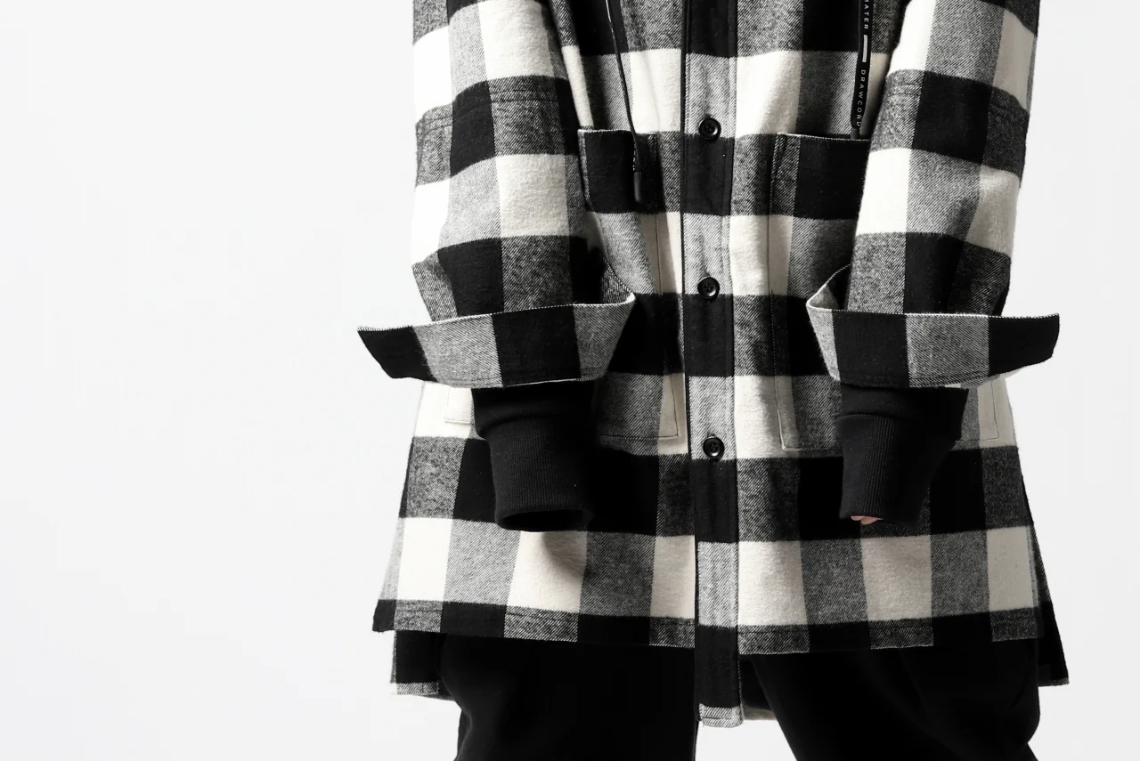 DEFORMATER.® HOODED SHIRT JACKET / HEAVY FLANNEL PLAID (WHITE×BLACK) - Image 43